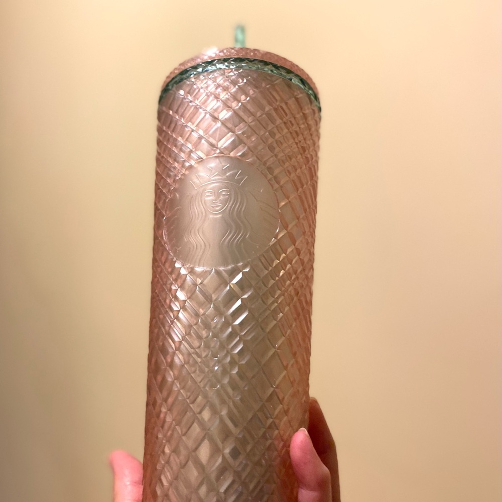 Starbucks 2023 Pearl Pink and Green Jeweled Tumbler 24 oz With Straw